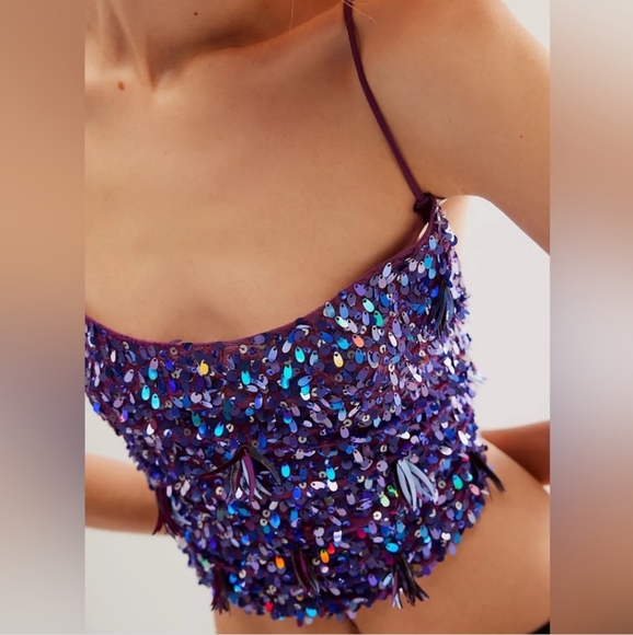Free People Tops - NWT Free People Fun at Parties Sequin Top - Purple Combo